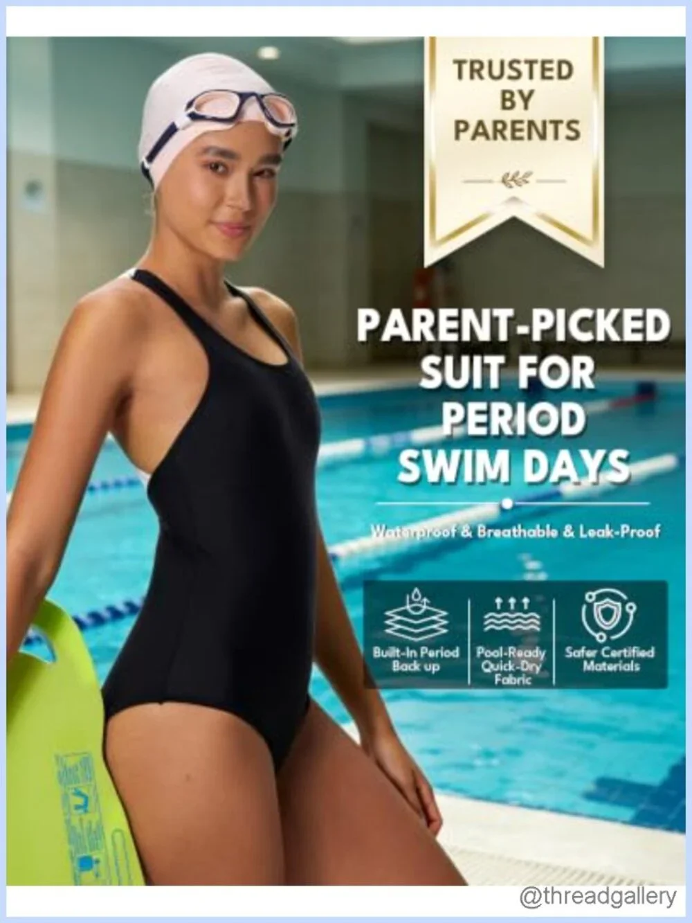 Racerback One-Piece Period Swimwear Leakproof Chlorine Resistant Black